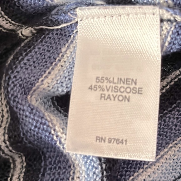 J. Jill Linen Blend Stripes Cardigan Sweater Topper Size XL Petite Navy & Blue - Picture 8 of 8
